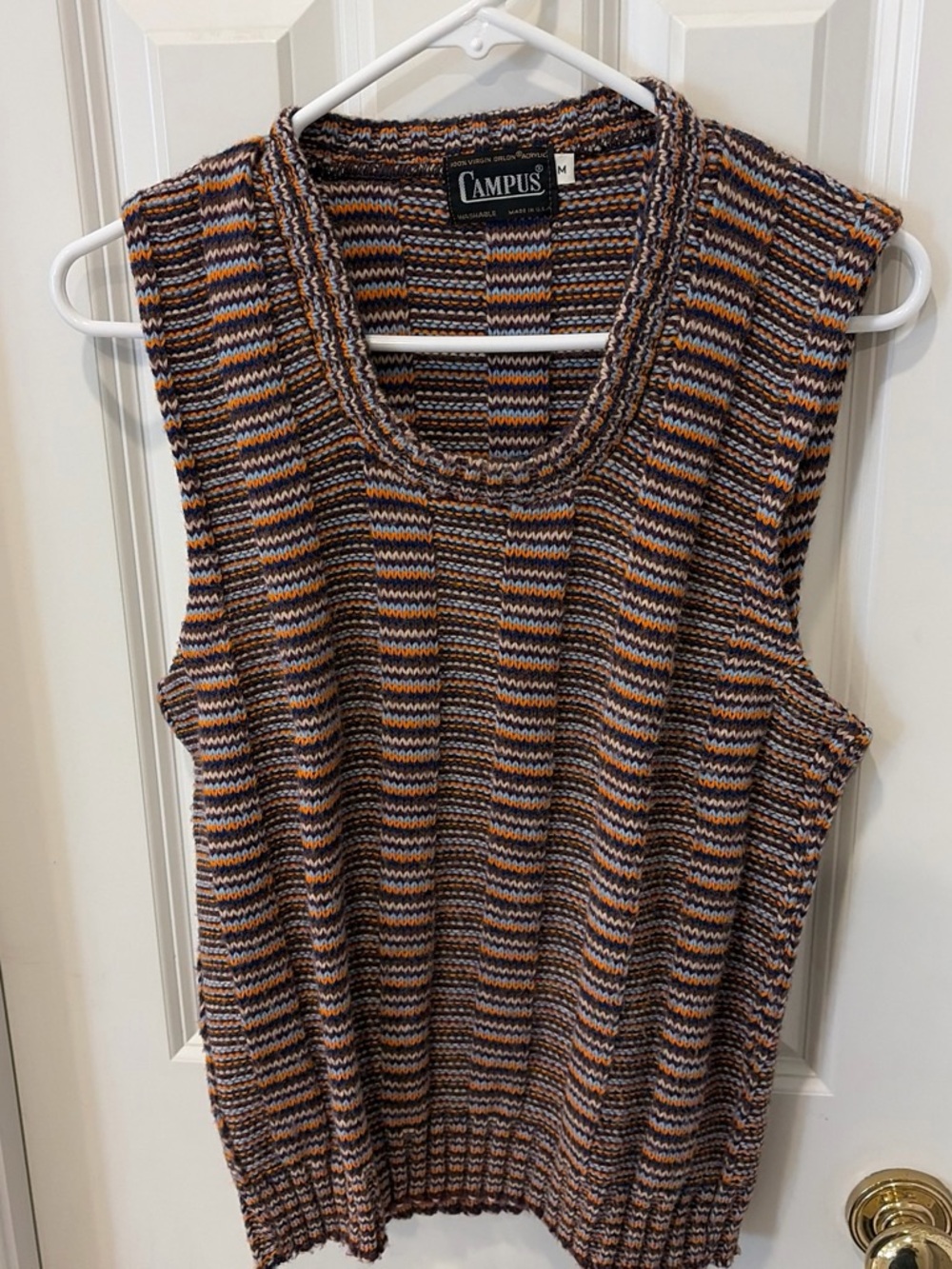 Vintage 70s Knit Vest by Campus Retro design - Brown/Orange/Black, size medium